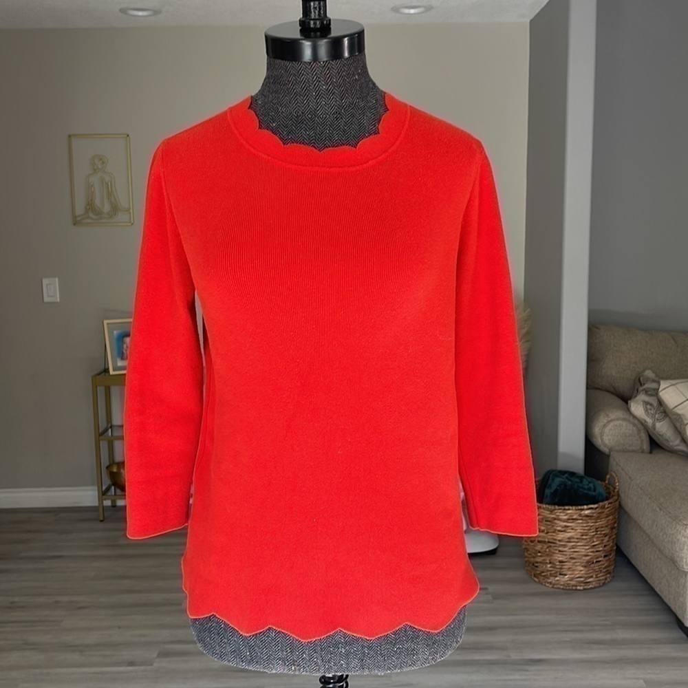 Halogen Size PM Bright Fiery Red Scalloped Sweater - Picture 2 of 8